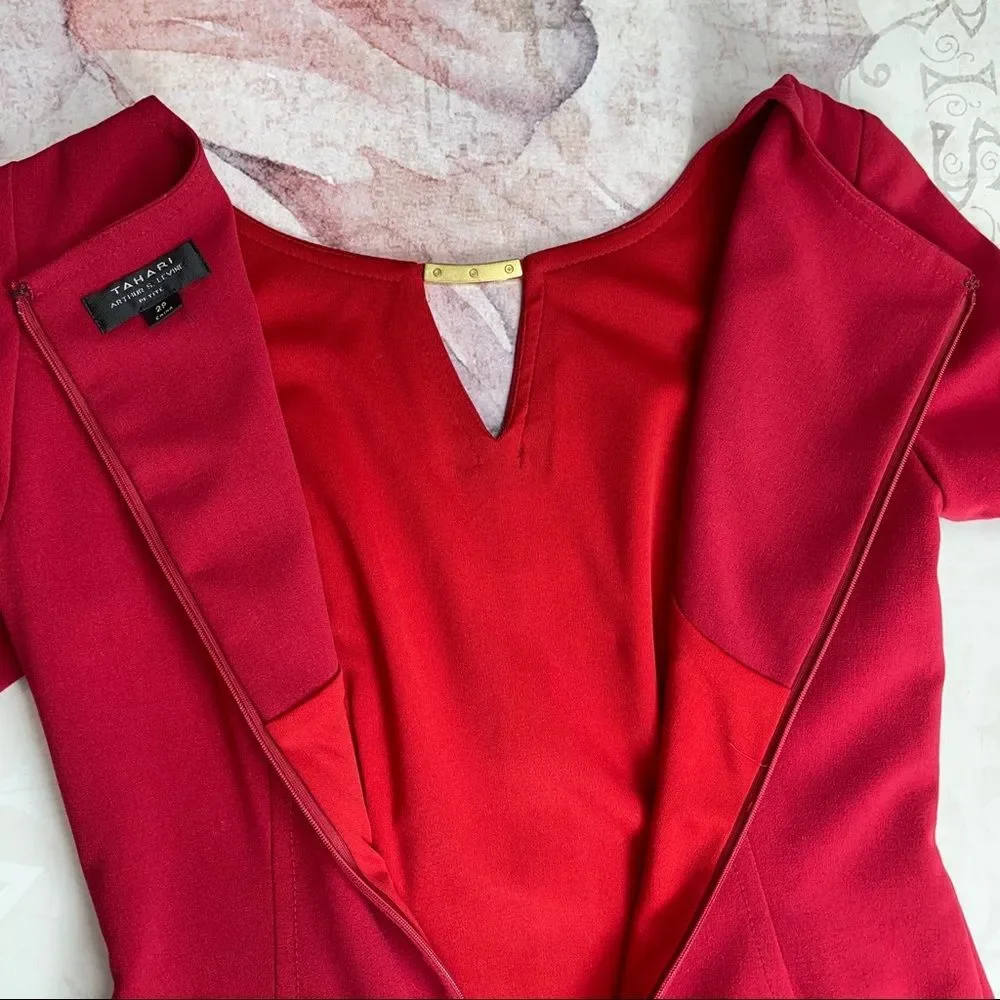 Tahari Arthur S. Levine red classy dress Size 2 Petite - Picture 11 of 13